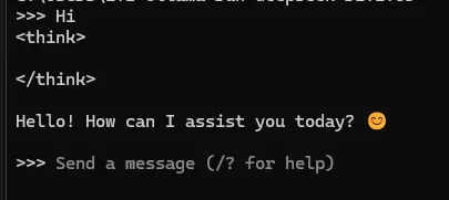 Ollama running DeepSeek in terminal