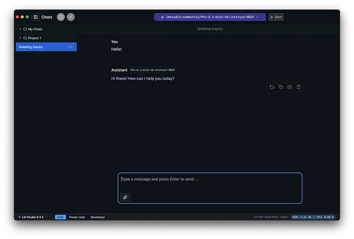 LM Studio chat interface